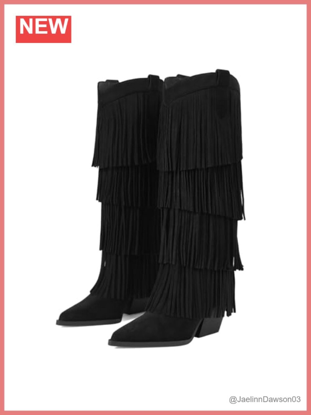 Womens Fringe Cowboy Boots Knee High Chunky Heel Western Pointed Toe Wide Calf